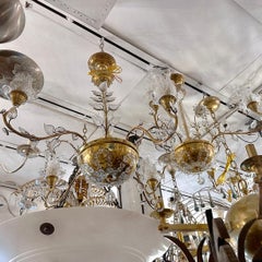 Pair of French Crystal Chandeliers with Glass Leaves, Sold individually