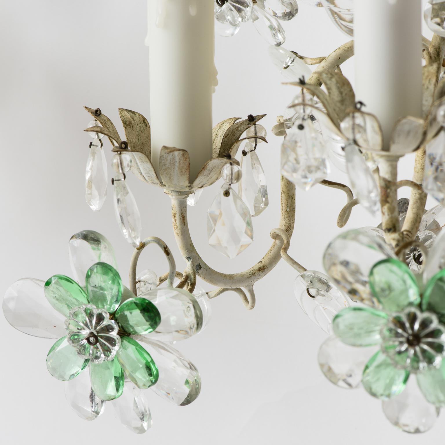 Pair of French Crystal Flowers Sconces, circa 1940 For Sale 1