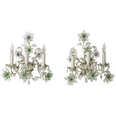 Pair of French Crystal Flowers Sconces, circa 1940