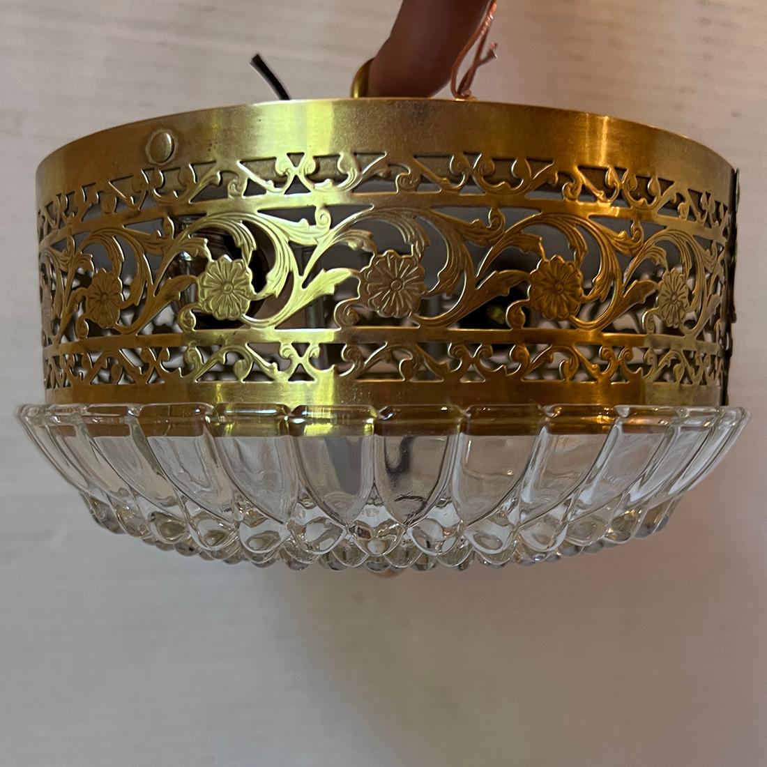 Gilt Pair of French Crystal Flush Mounts, Sold Individually For Sale