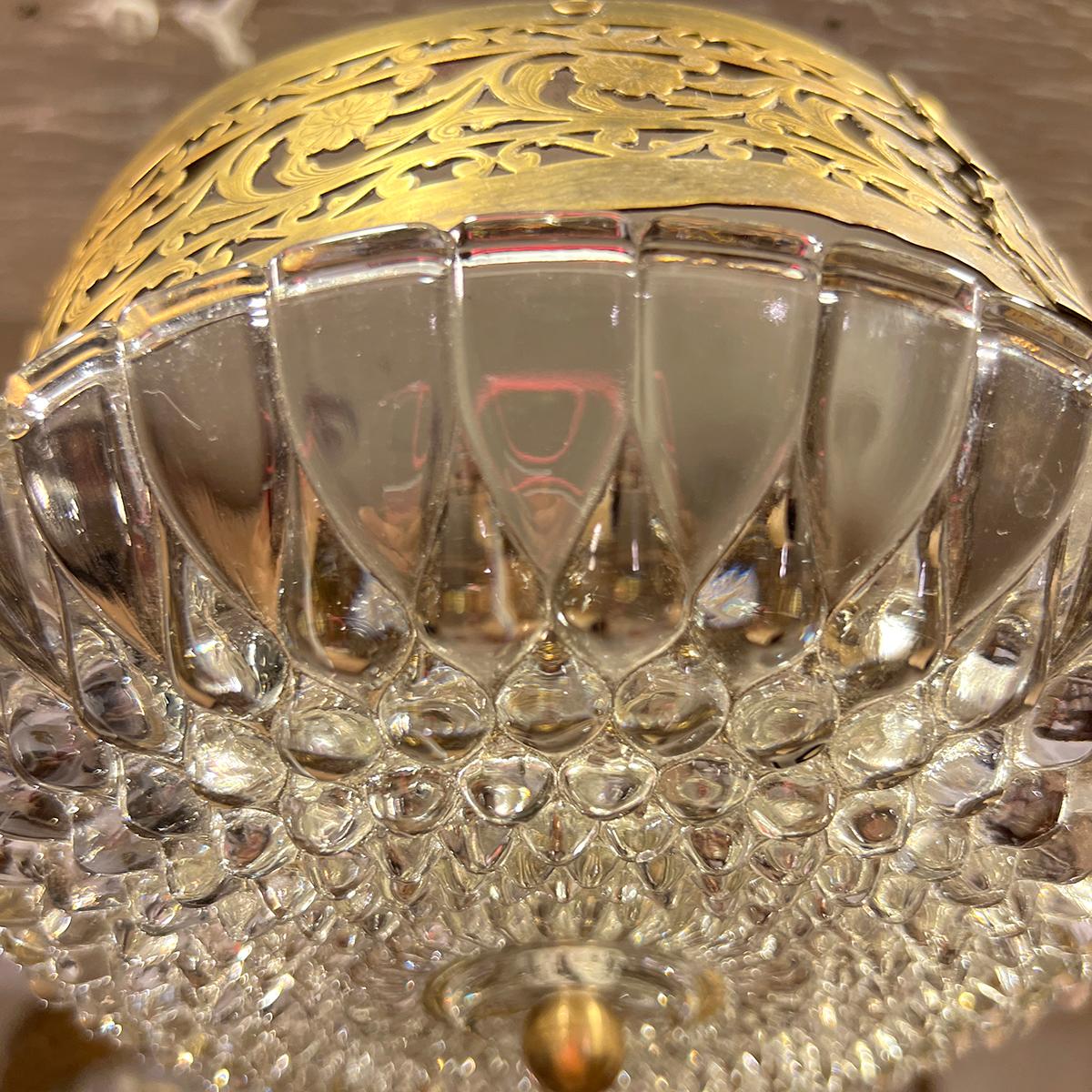 Brass Pair of French Crystal Flush Mounts, Sold Individually For Sale