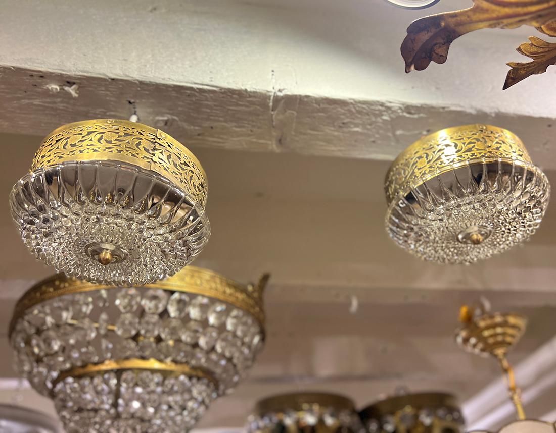 Pair of French Crystal Flush Mounts, Sold Individually For Sale 2
