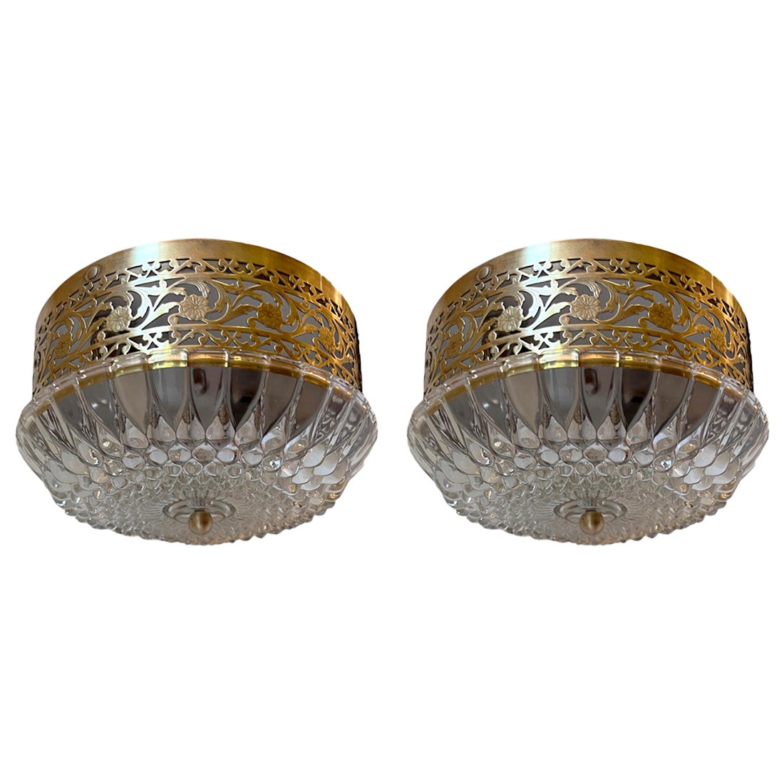 Pair of French Crystal Flush Mounts, Sold Individually For Sale
