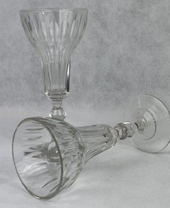 A Pair of French Hand Blown Slice Cut Crystal Flutes