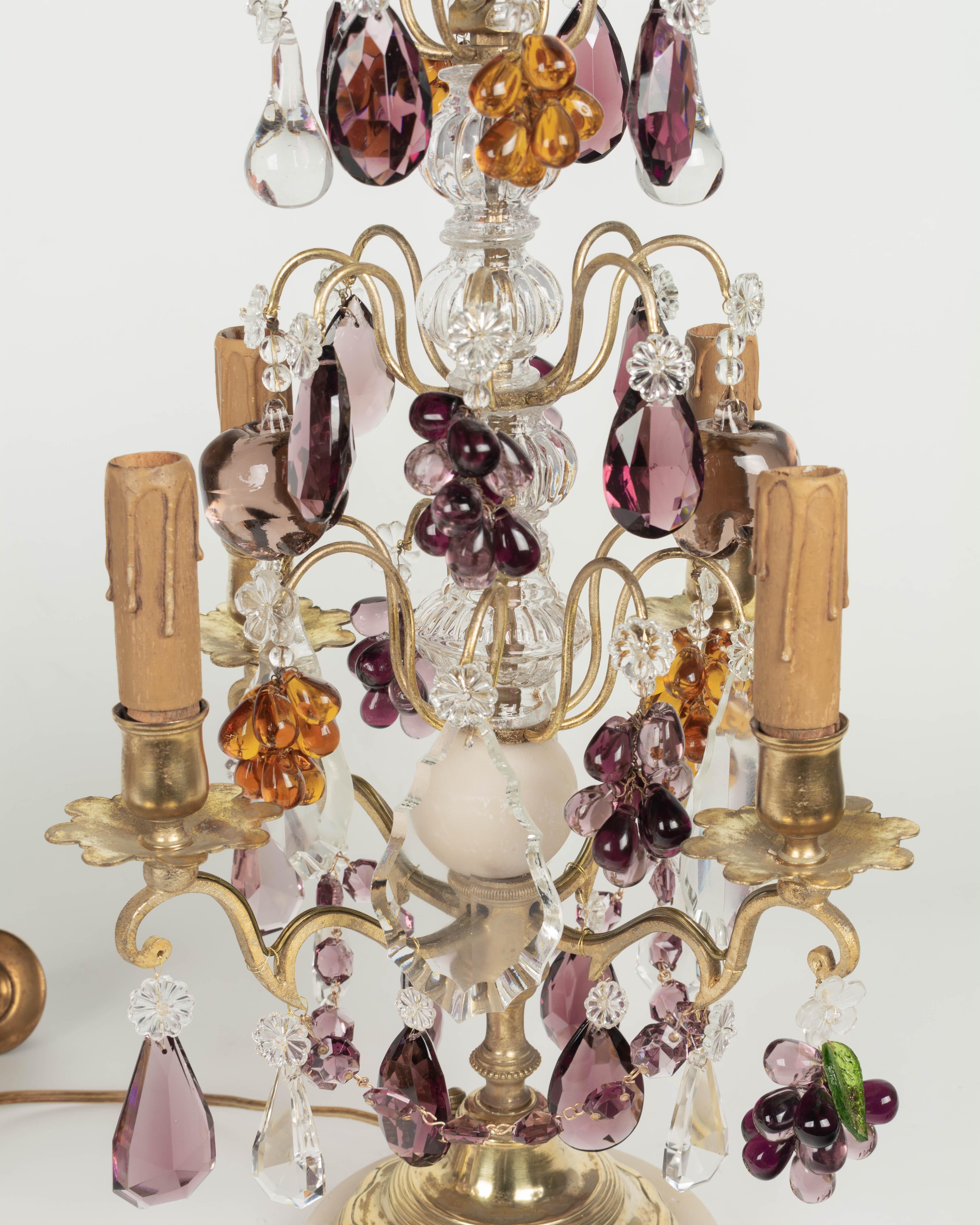 Pair of French Crystal Girandoles with Grape Clusters For Sale 3