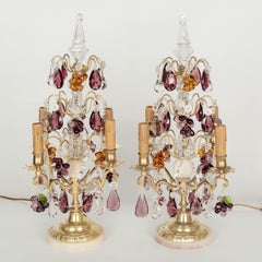 Pair of French Crystal Girandoles with Grape Clusters