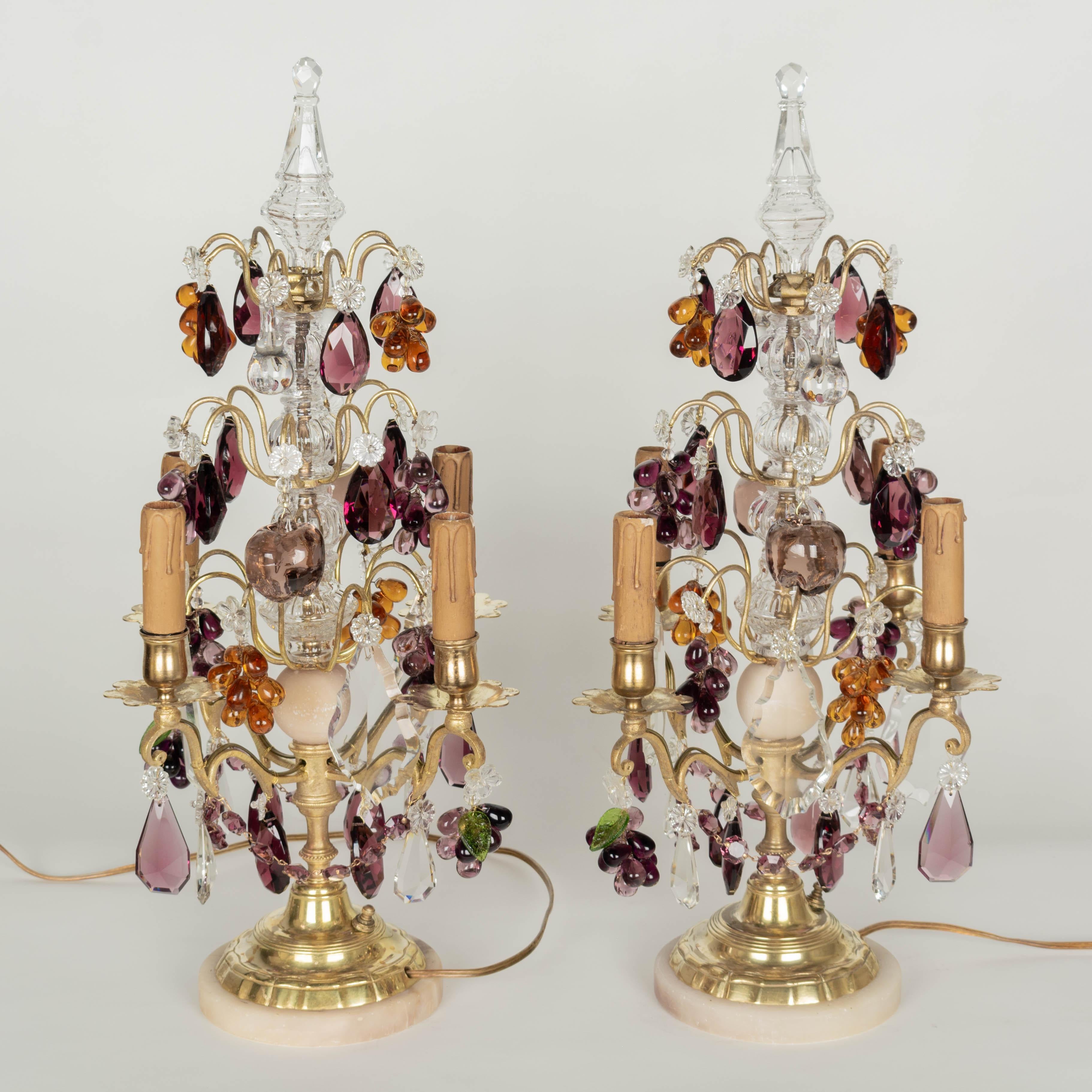 Louis XV Pair of French Crystal Girandoles with Grape Clusters For Sale