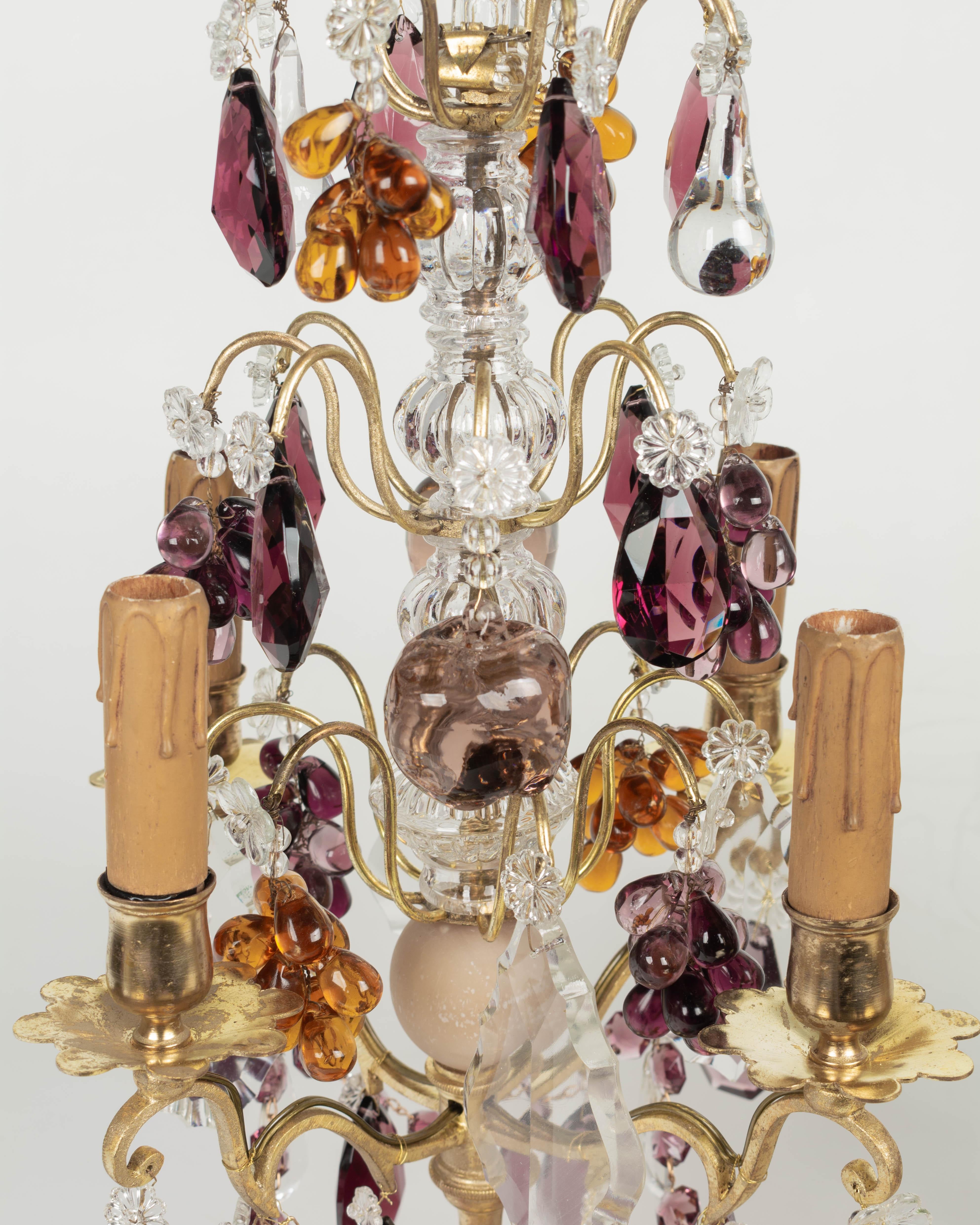 Pair of French Crystal Girandoles with Grape Clusters For Sale 2