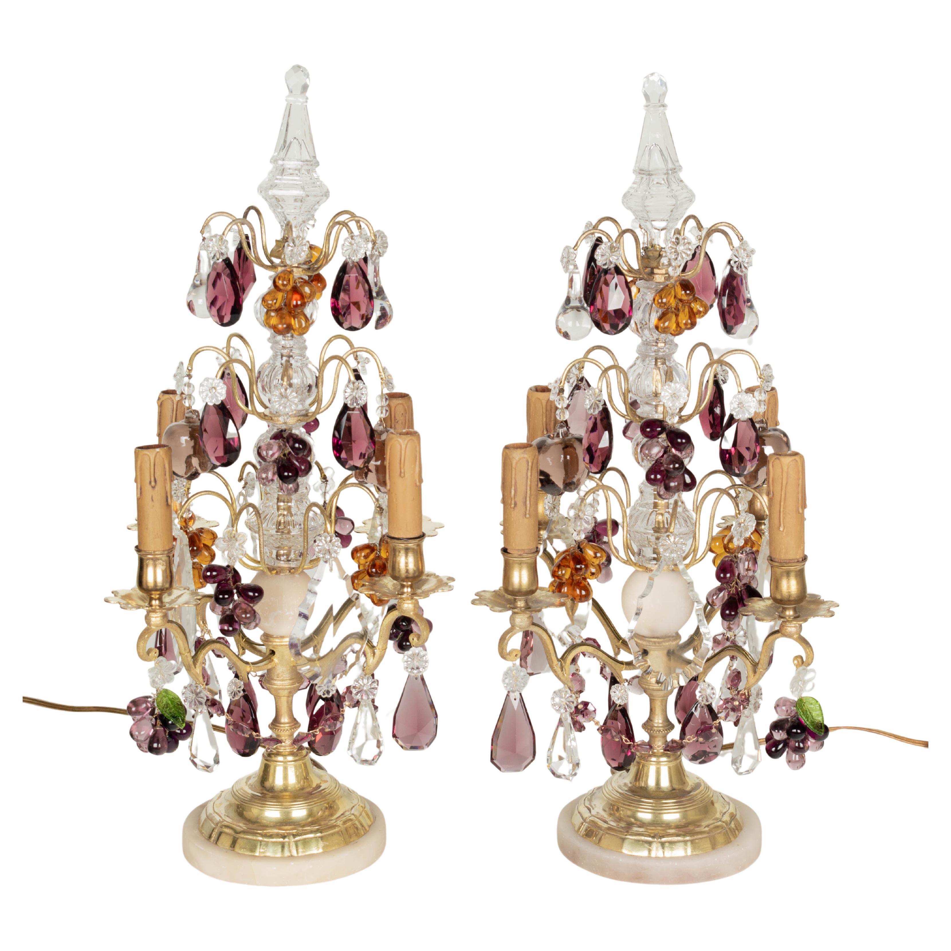 Pair of French Crystal Girandoles with Grape Clusters