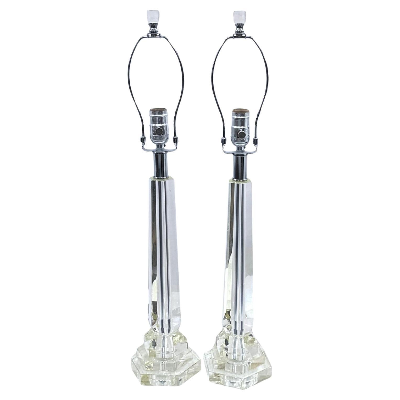 Pair of French Crystal Lamps For Sale