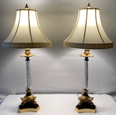 Pair of French Crystal Lamps with Bronze Mounts