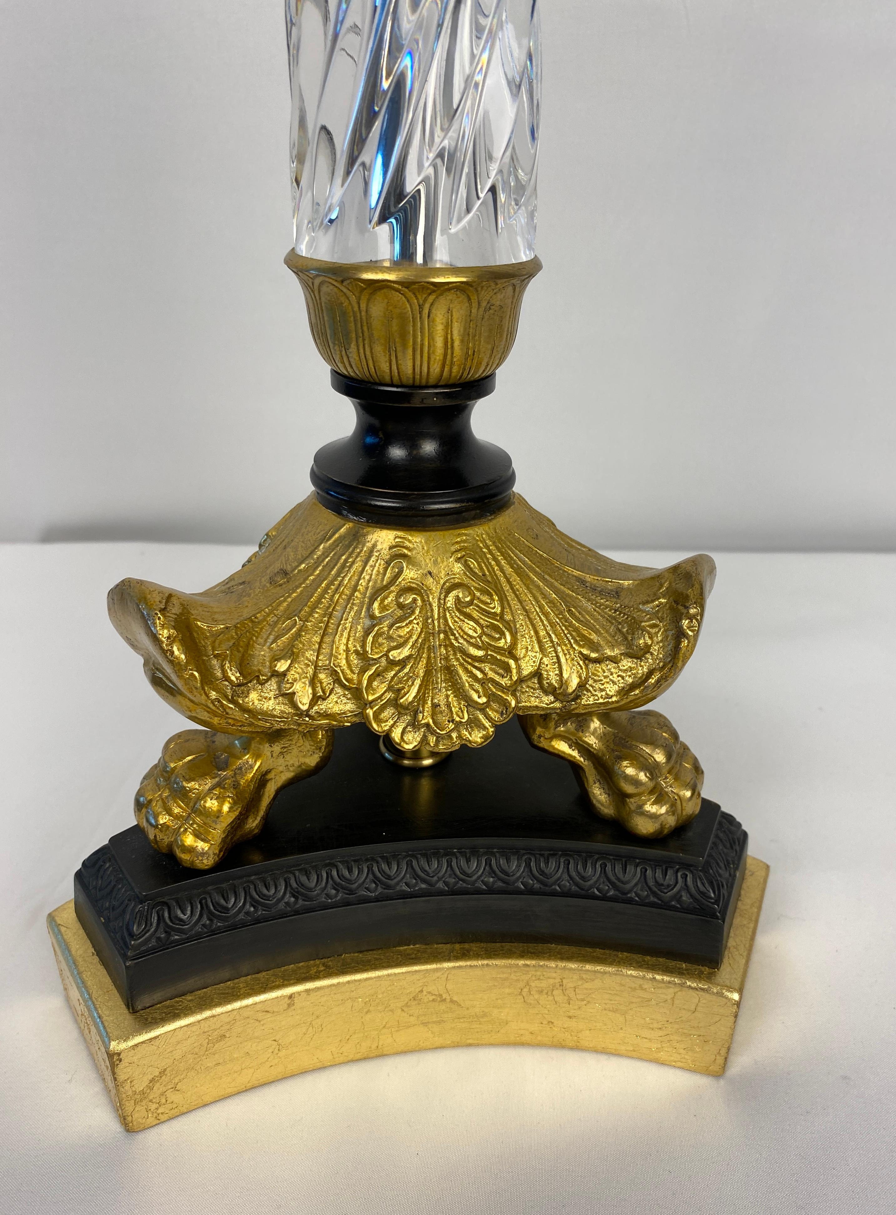 Gilt Pair of French Crystal Lamps with Bronze Mounts For Sale