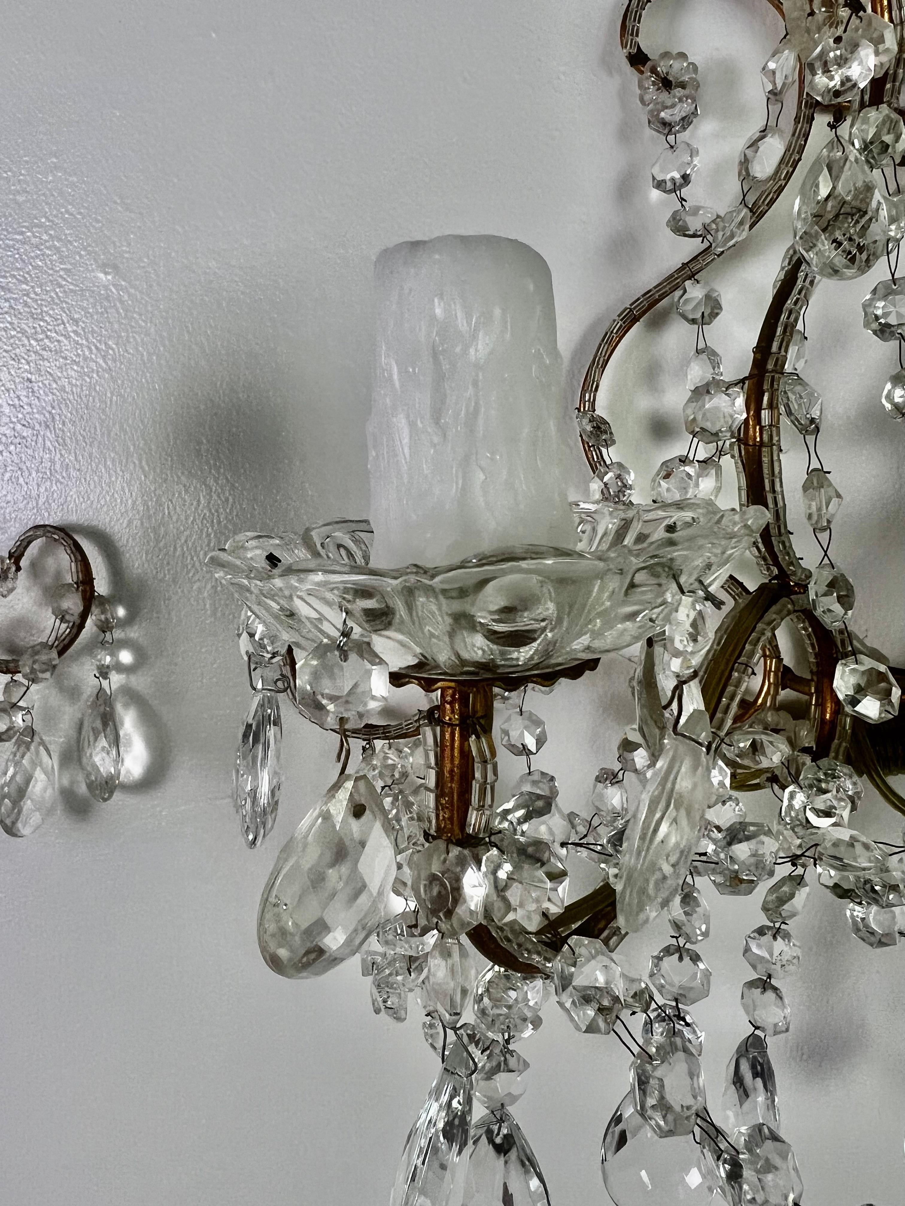 Pair of French Crystal Sconces, circa 1930s 4