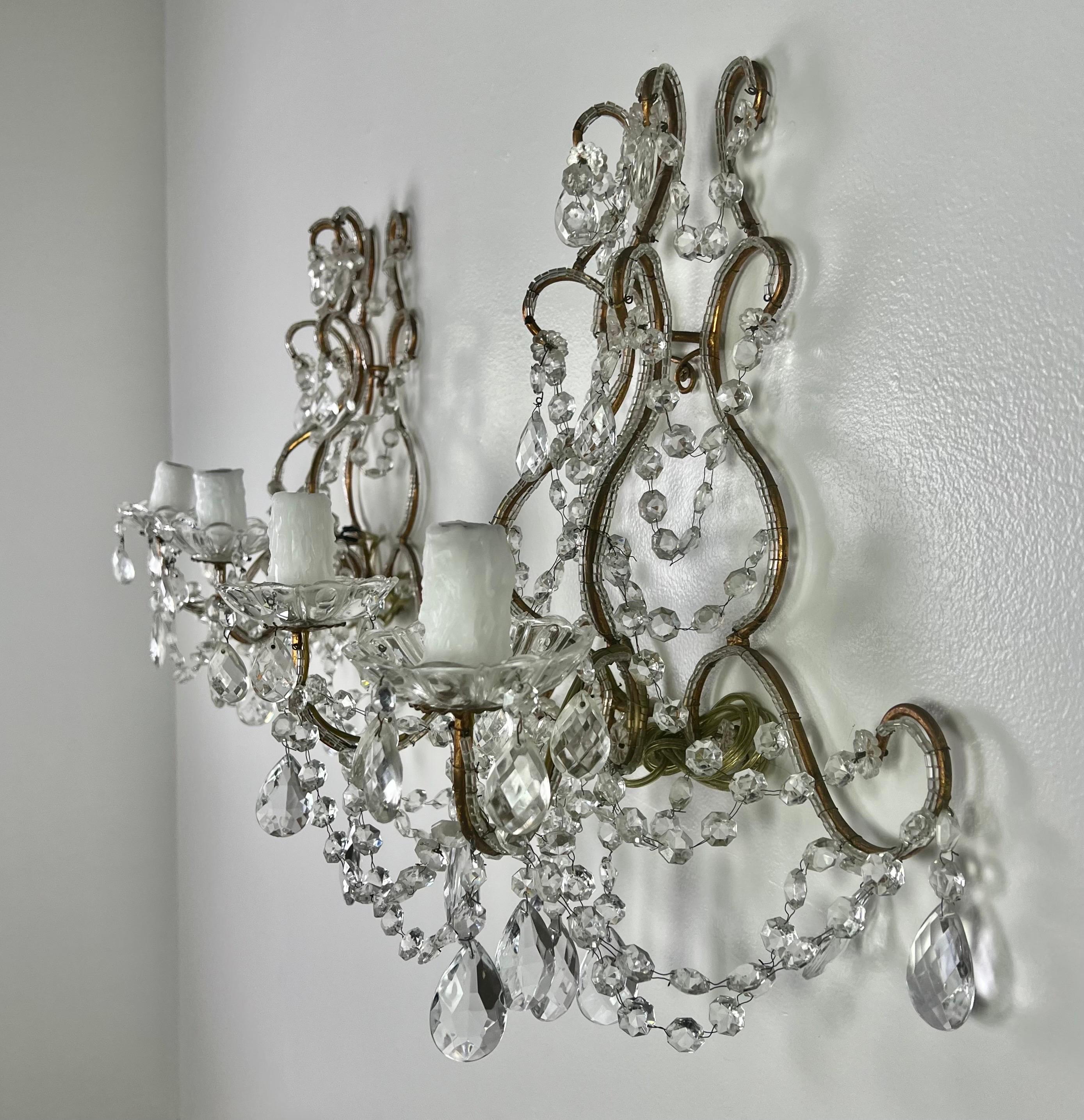 Pair of French Crystal Sconces, circa 1930s 6