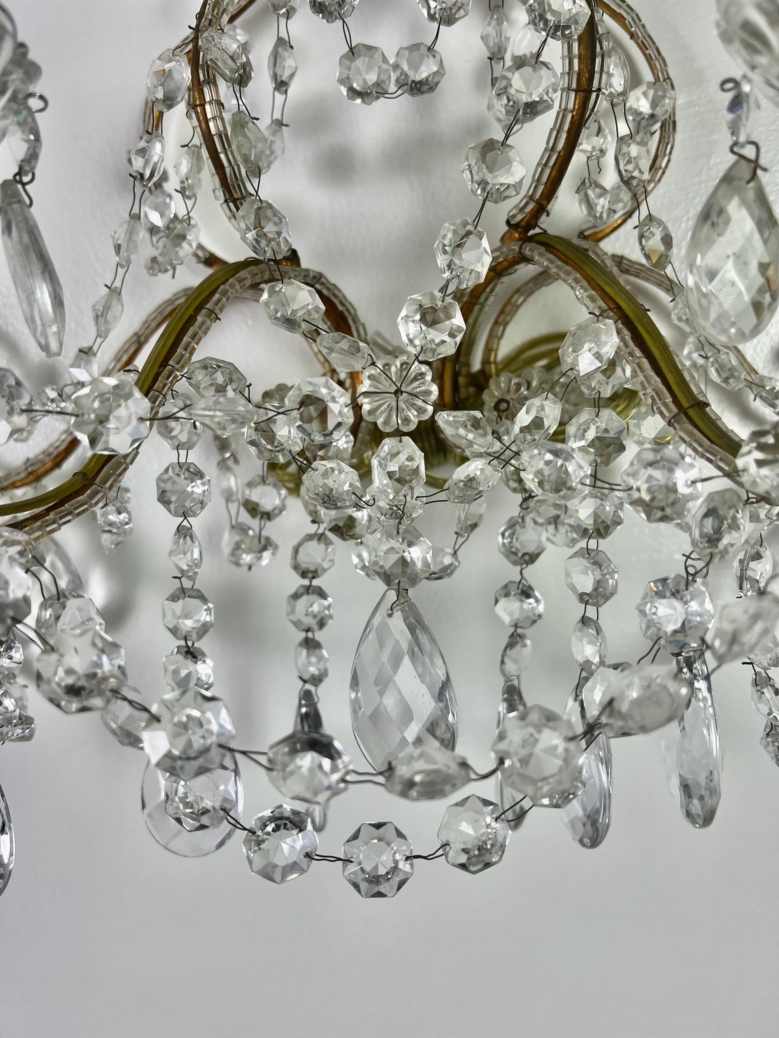 Mid-20th Century Pair of French Crystal Sconces, circa 1930s