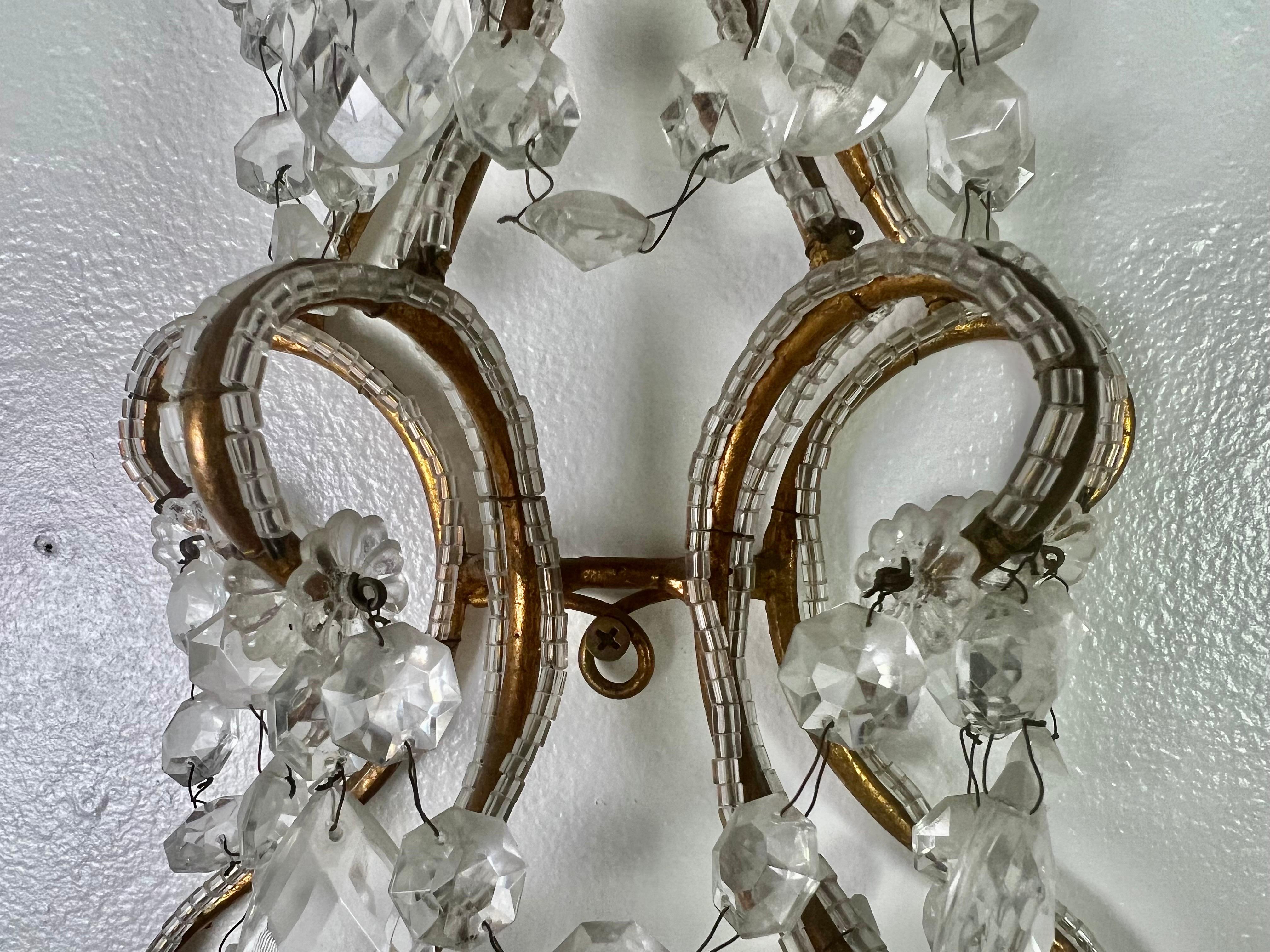 Pair of French Crystal Sconces, circa 1930s 1