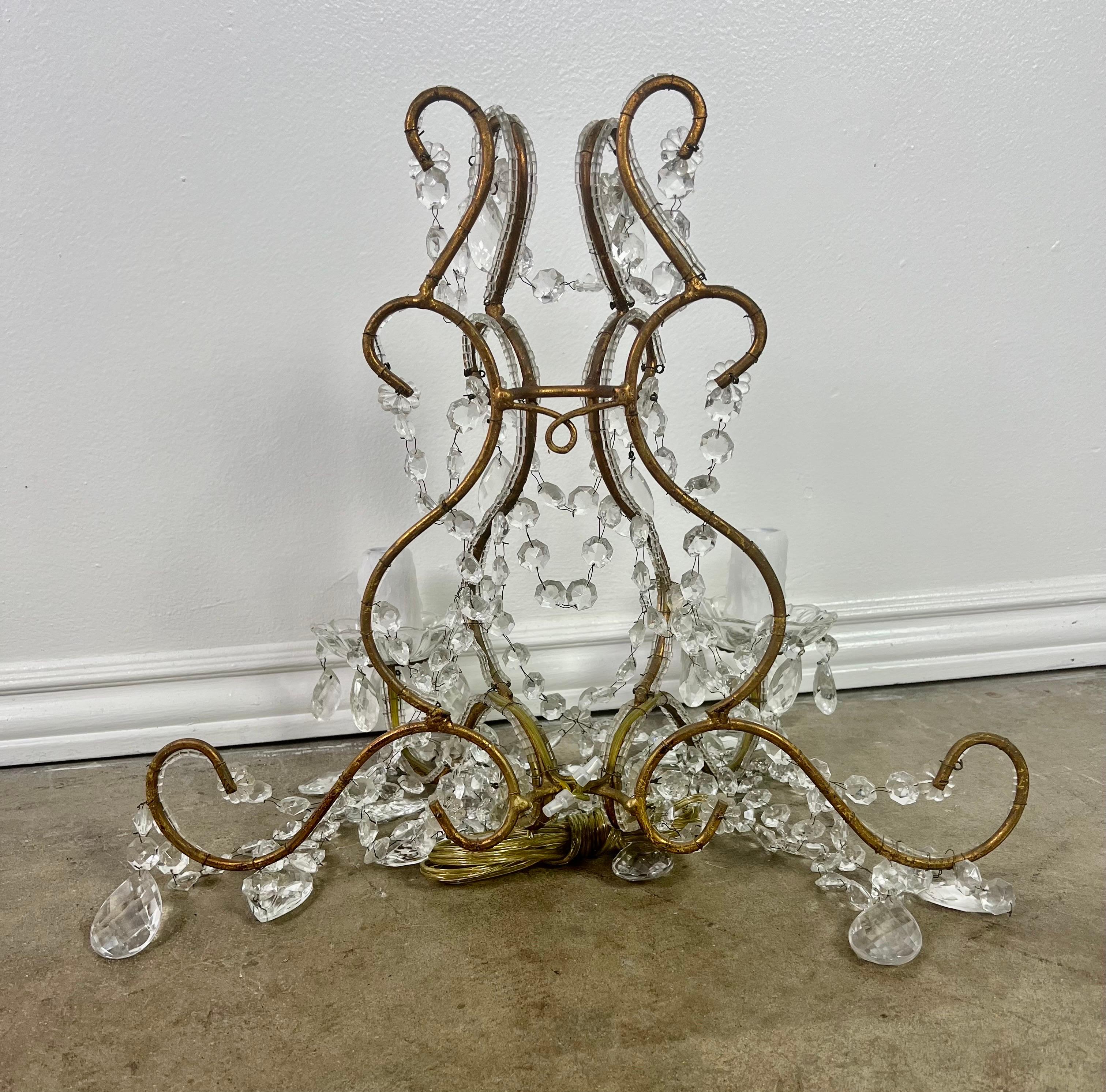 Pair of French Crystal Sconces, circa 1930s 2
