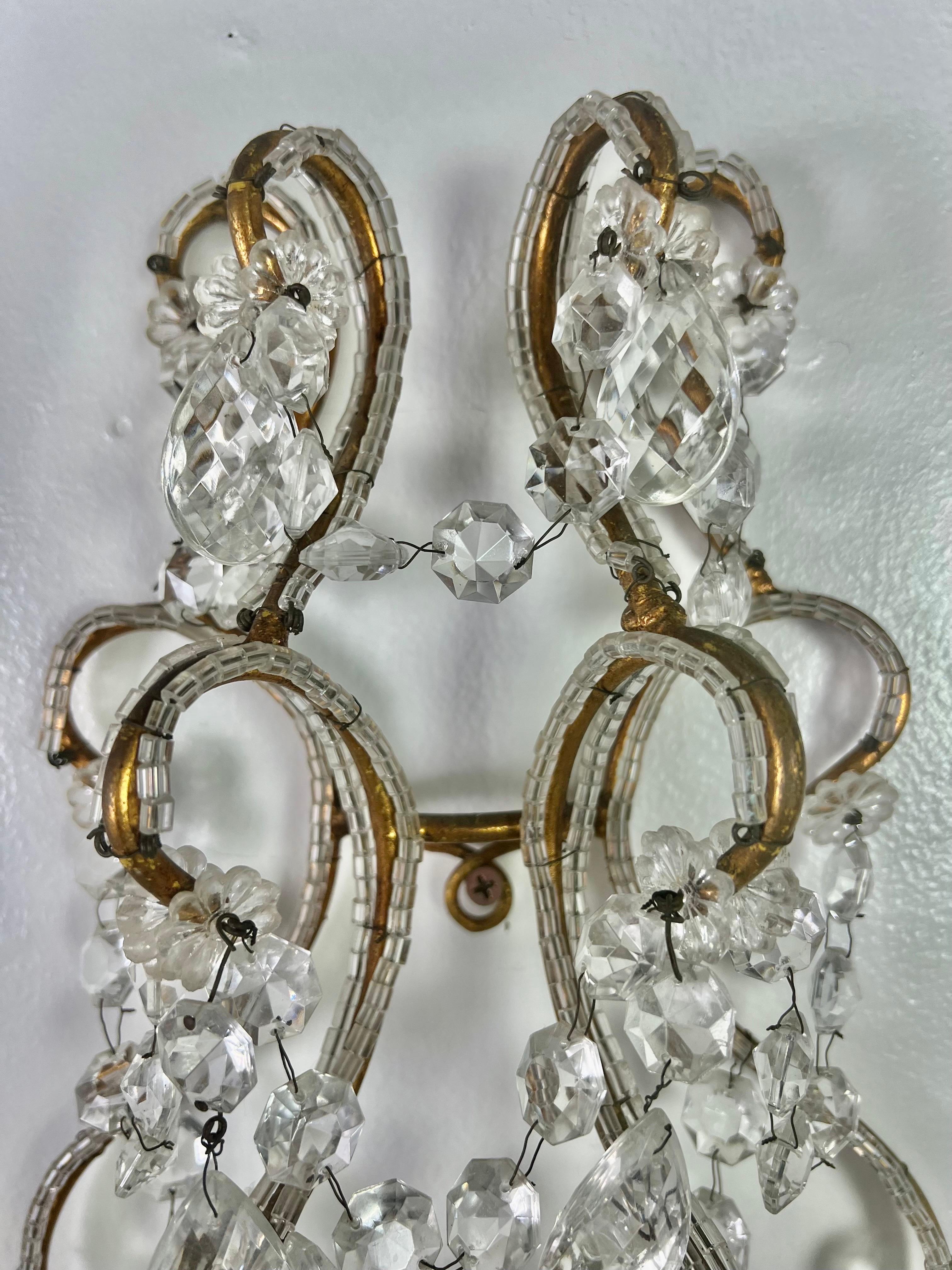 Pair of French Crystal Sconces, circa 1930s 3