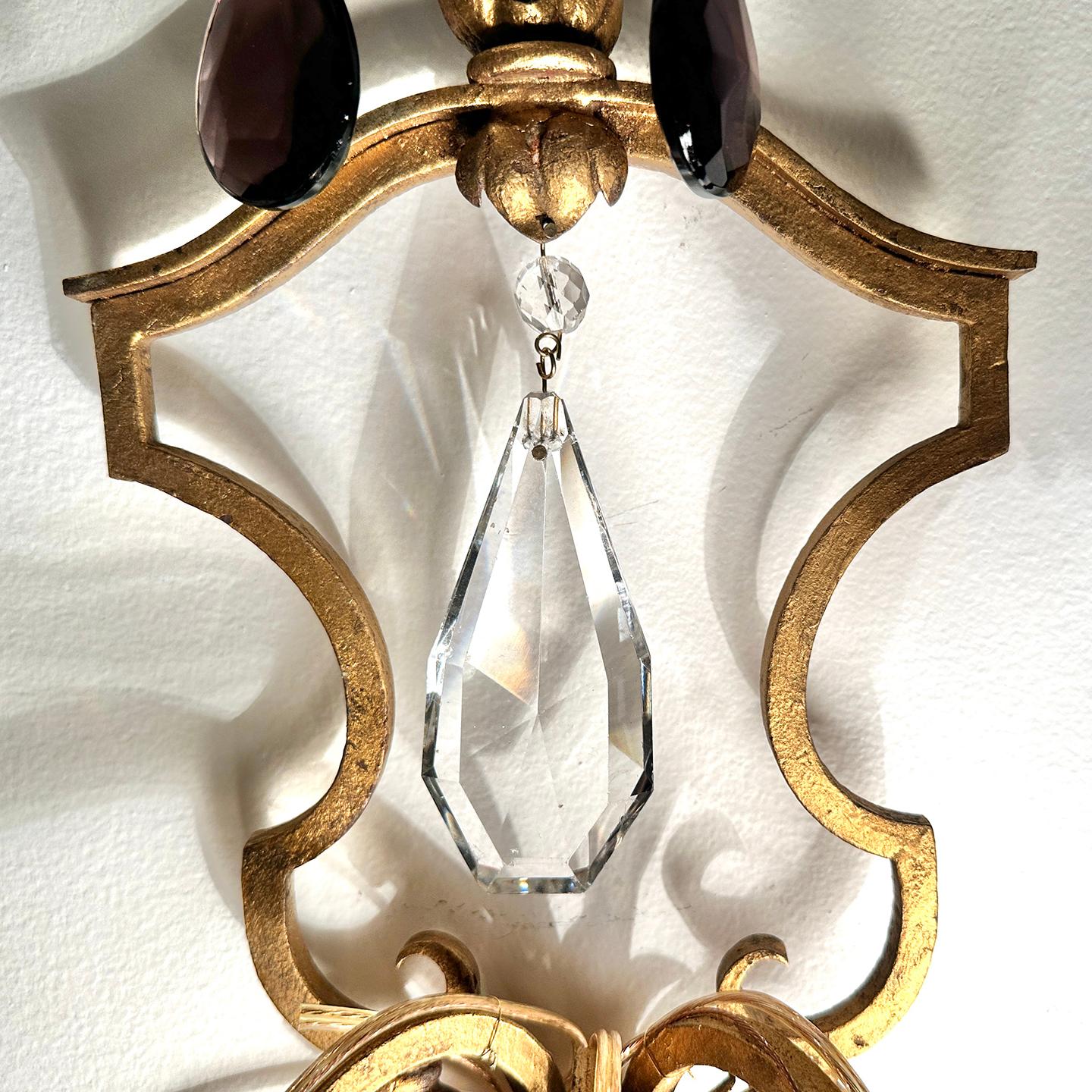 Gilt Pair of French Crystal Sconces For Sale