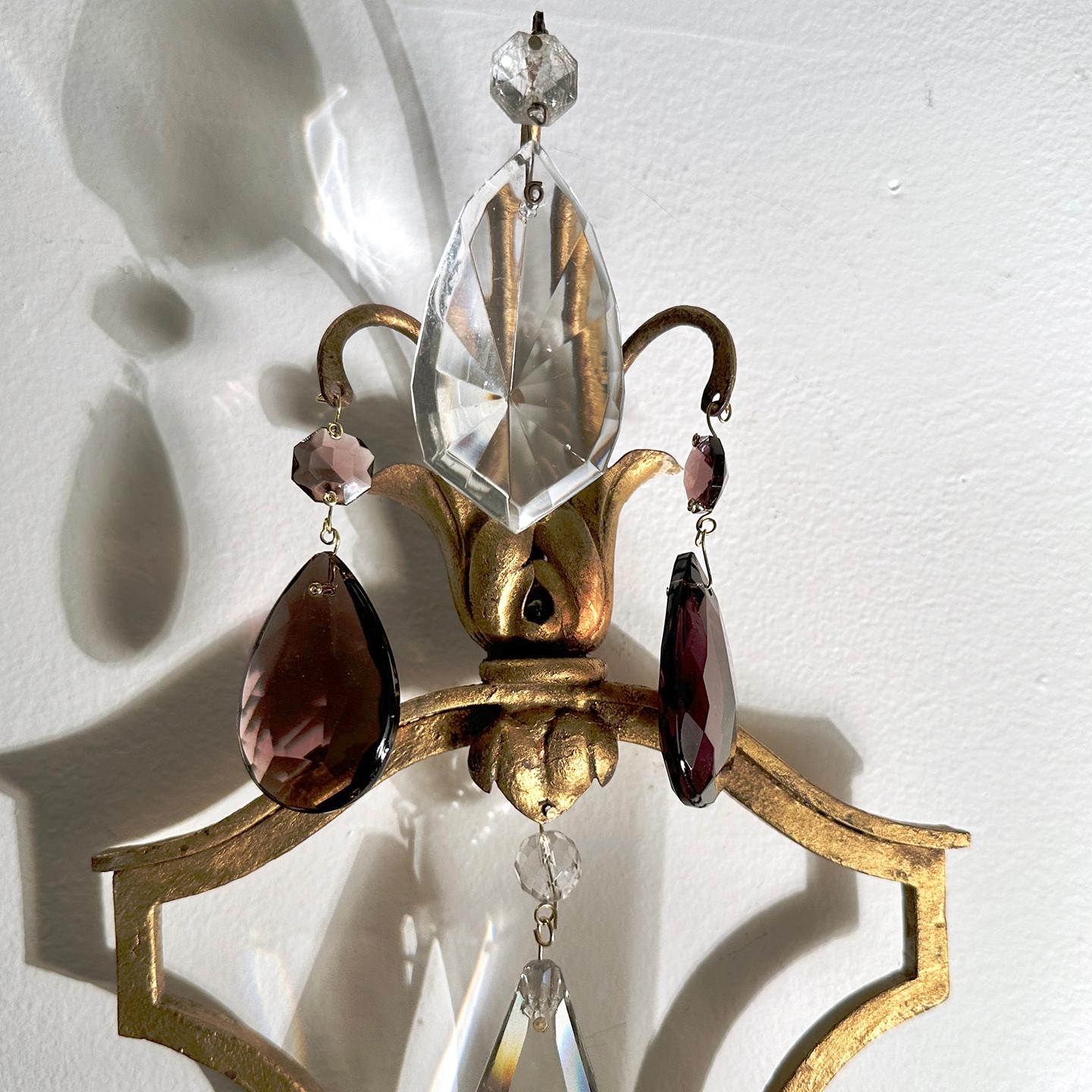 Pair of French Crystal Sconces In Good Condition For Sale In New York, NY