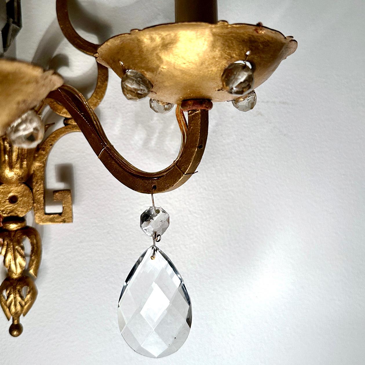 Mid-20th Century Pair of French Crystal Sconces For Sale