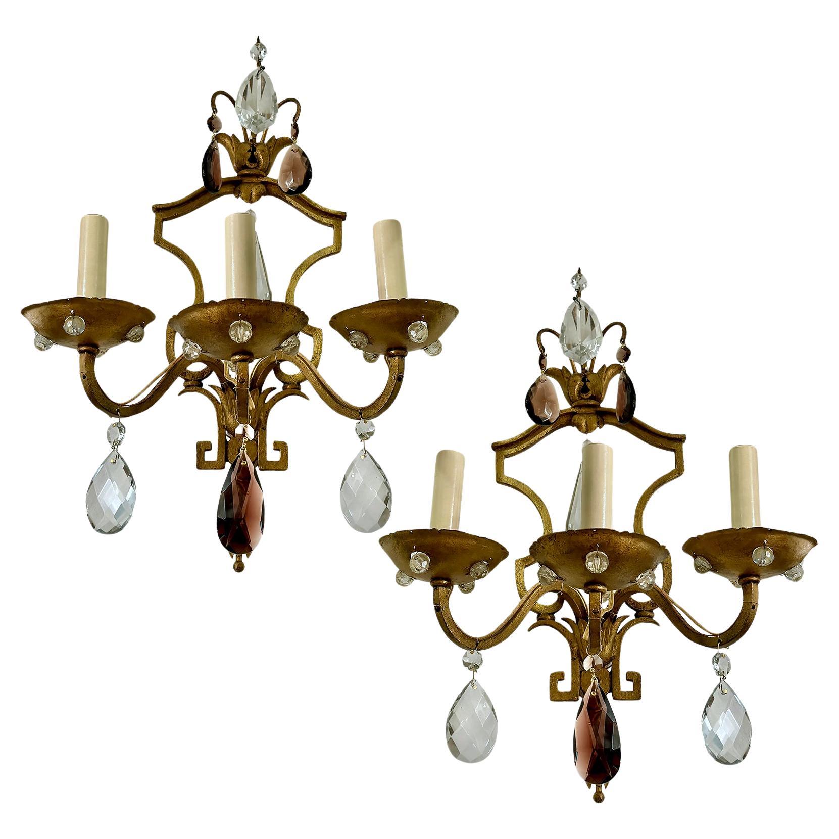 Pair of French Crystal Sconces