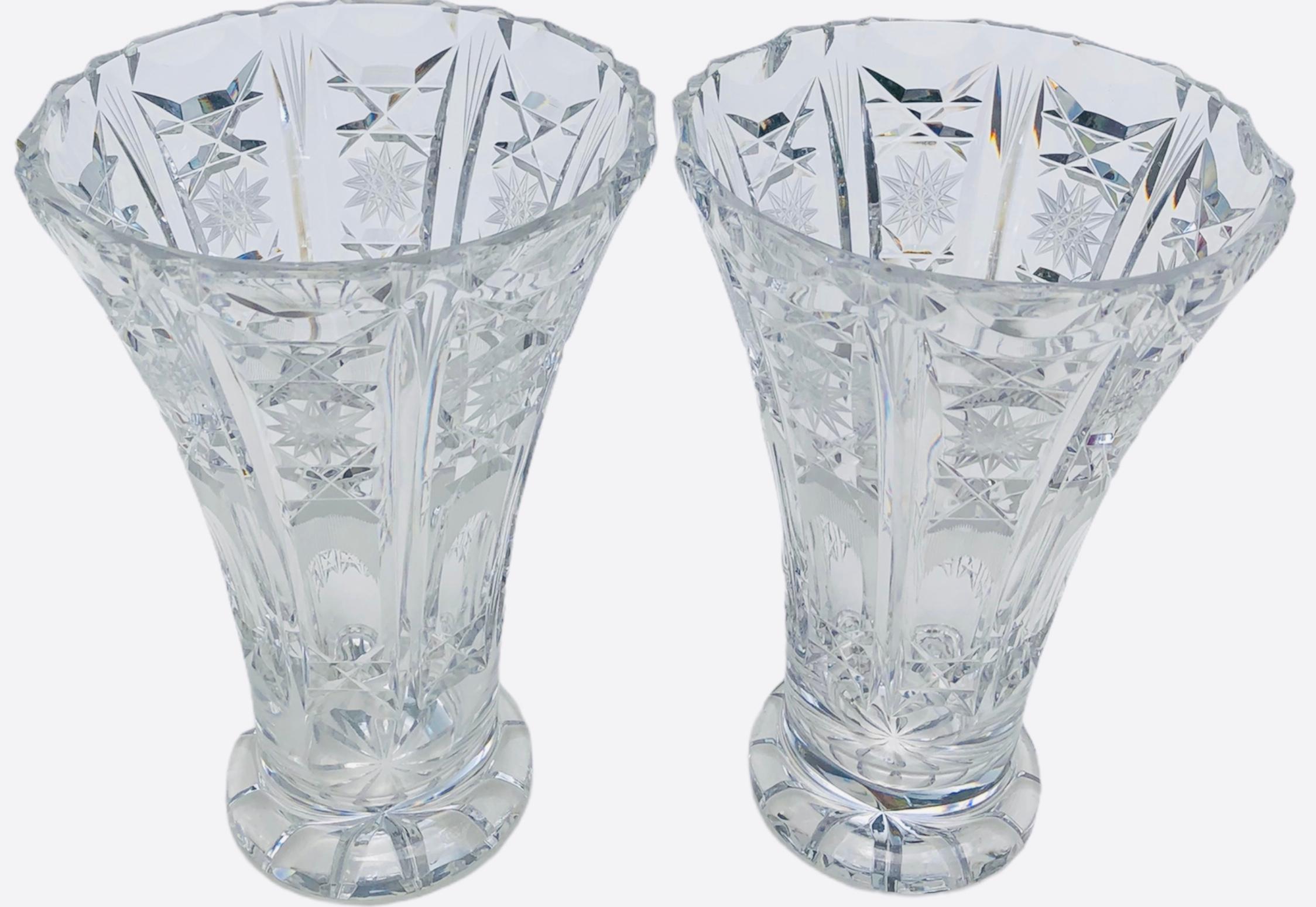 Rococo Pair of French Crystal Vases Attributed to Baccarat
