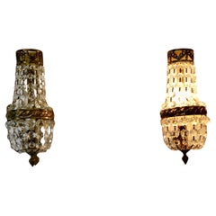 Pair of French Crystal Wall Chandelier Lights  This is a very pretty pair