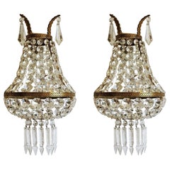 Antique Pair of French Crystal Wall Sconces