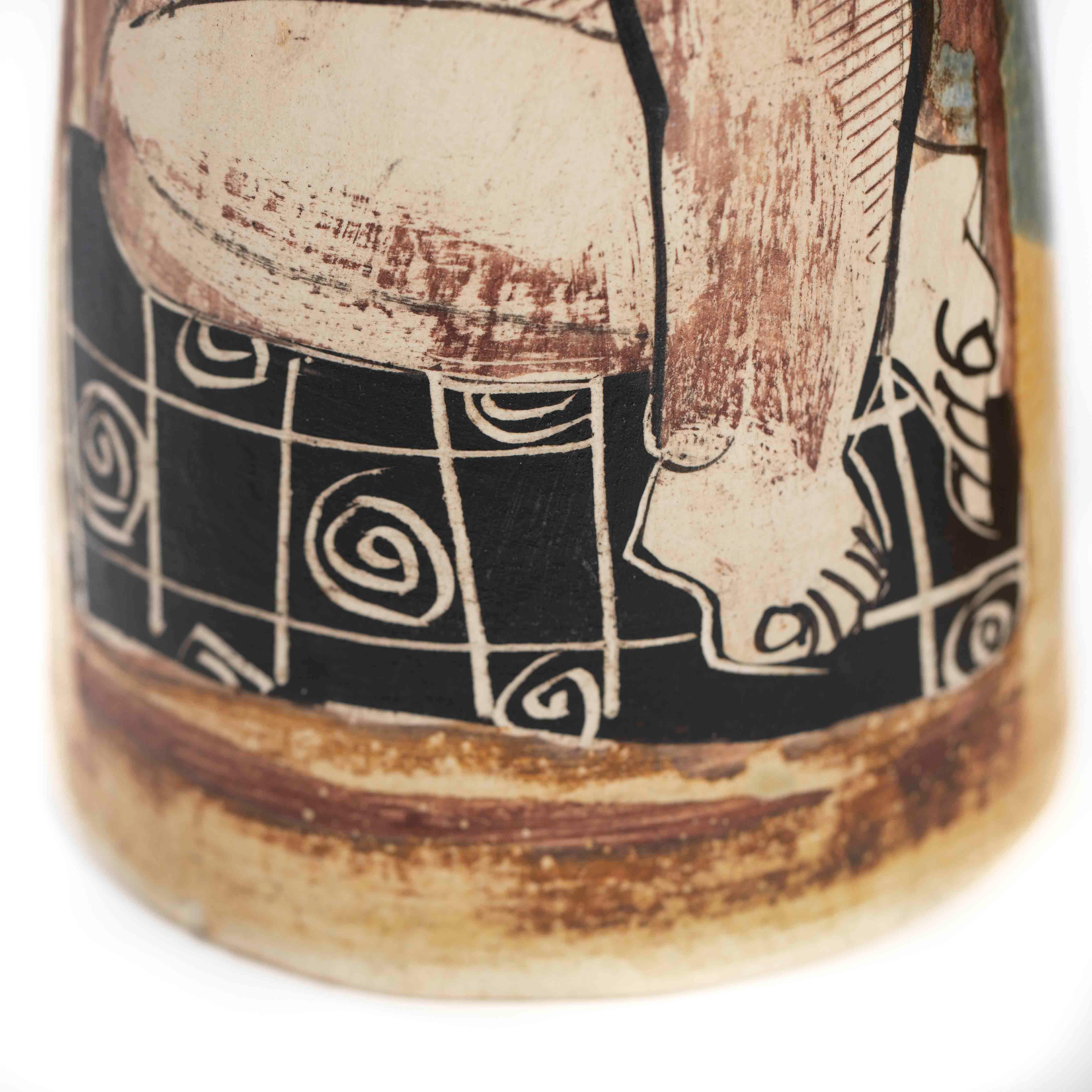 Pair of French Cubist-Inspired Ceramic Vases Depicting Women Playing Music 1940s For Sale 7