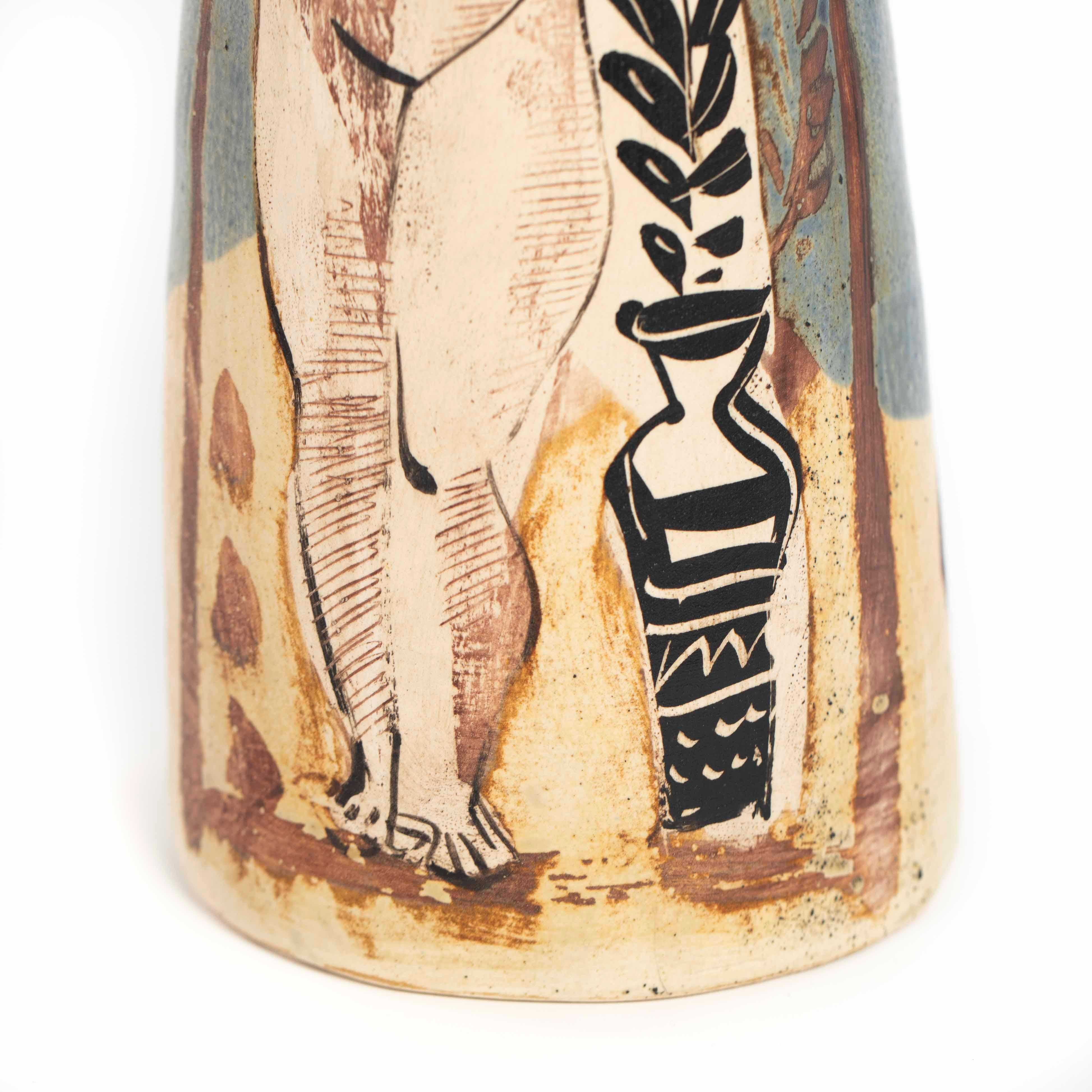 Pair of French Cubist-Inspired Ceramic Vases Depicting Women Playing Music 1940s For Sale 8