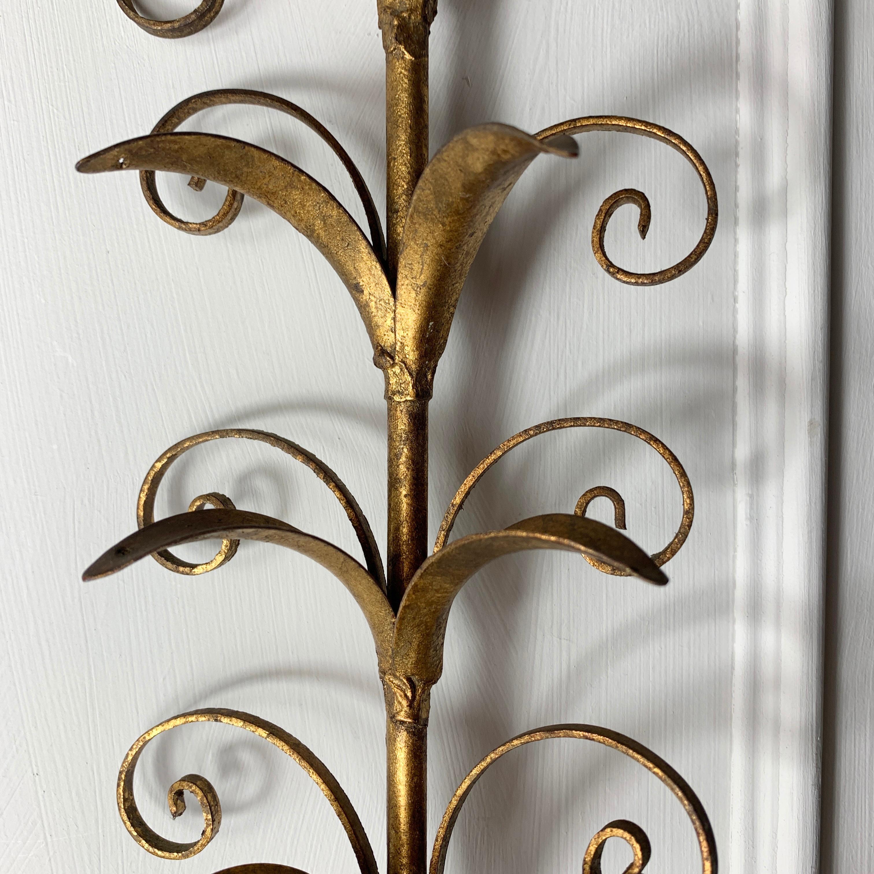 Mid-Century Modern Gold French Scroll Leaf  Wall Lights, circa 1960s For Sale