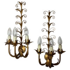 Gold French Scroll Leaf Wall Lights, circa 1960s