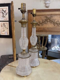 Pair of French Cut Crystal Lamps