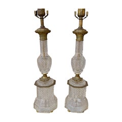 Antique Pair of French Cut Crystal Lamps