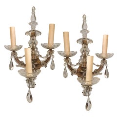 Antique Pair of French Cut Crystal Sconces