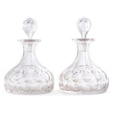 Pair of French Cut Glass Decanters with Six Glasses