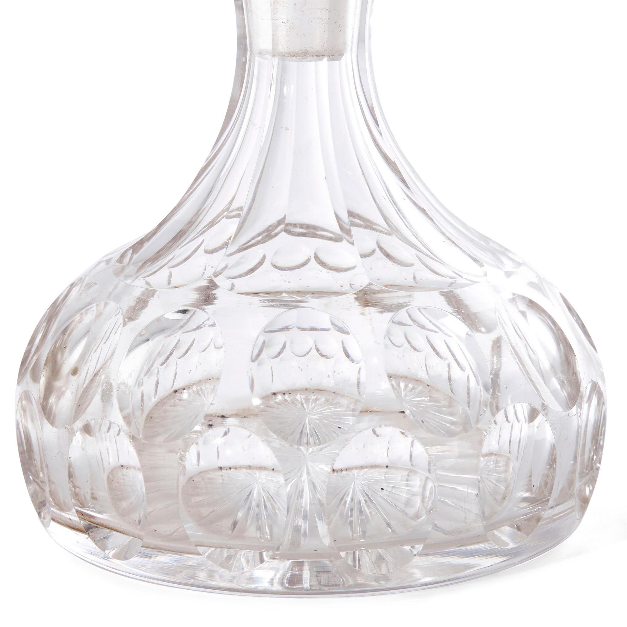 19th Century Pair of French Cut Glass Decanters with Six Glasses For Sale