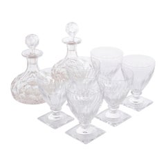 Antique Pair of French Cut Glass Decanters with Six Glasses