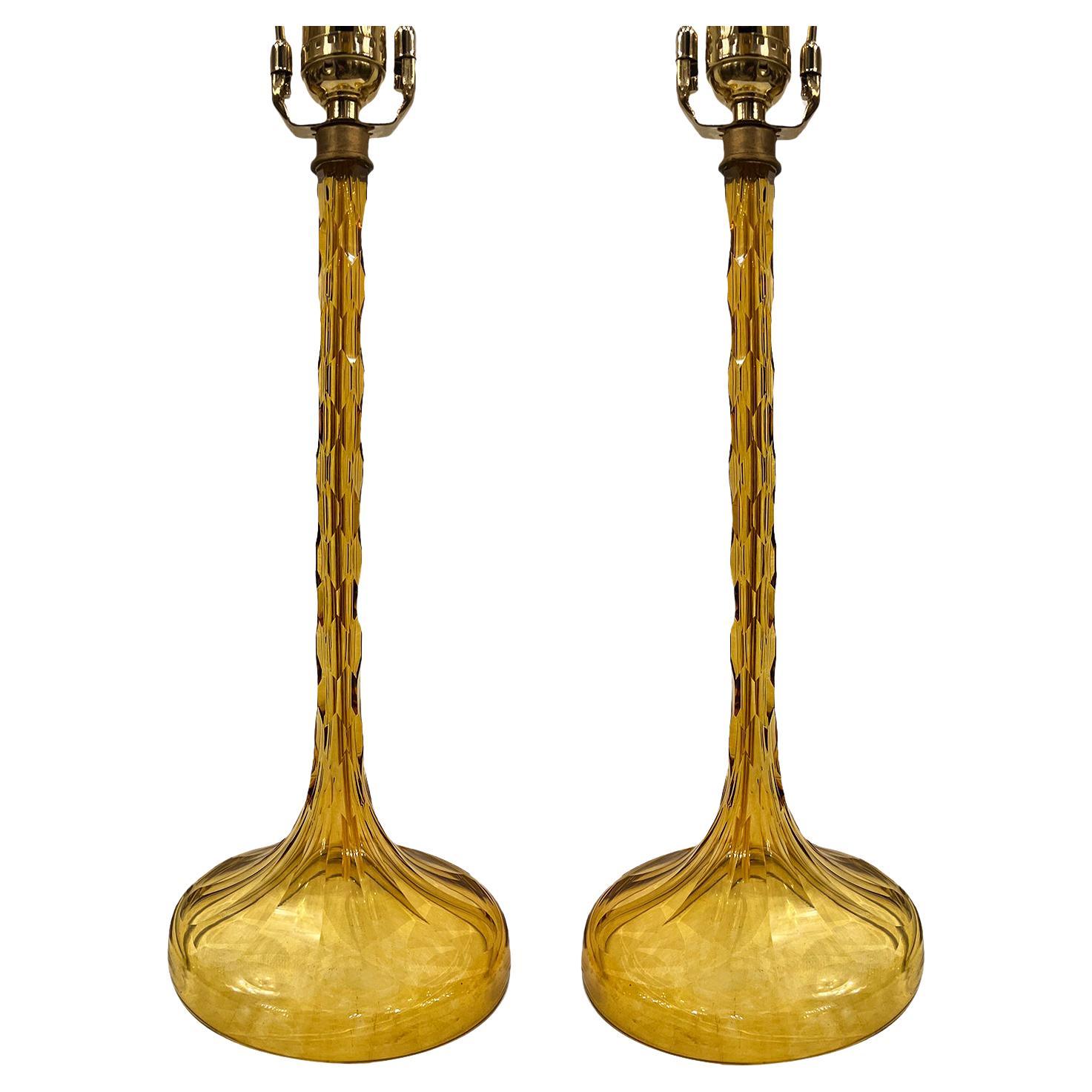 Pair of French Cut Glass Lamps