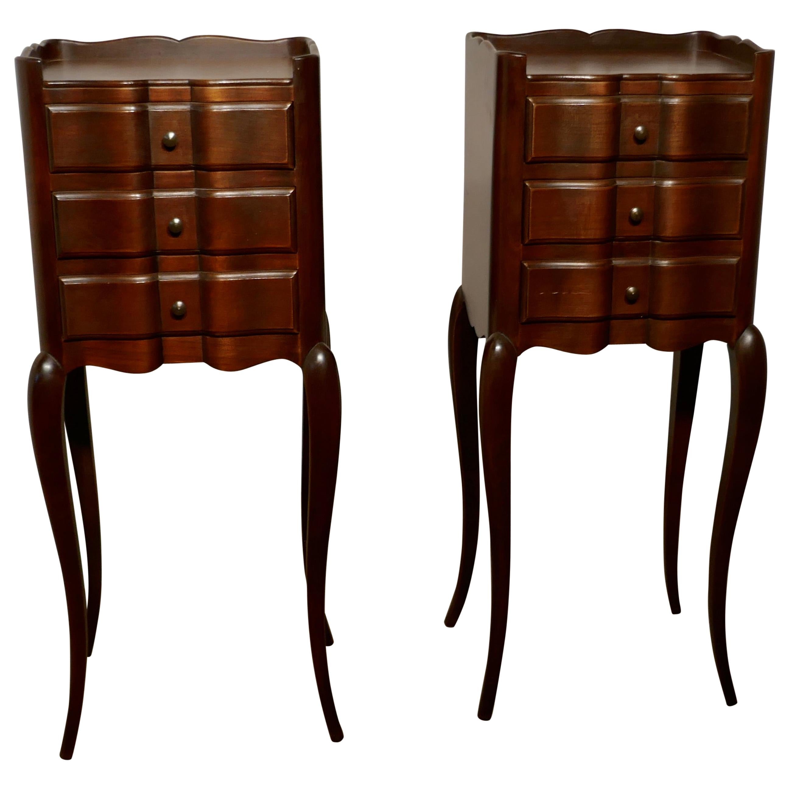 Pair Of French Dark Walnut Bedside Cabinets With Drawers For Sale