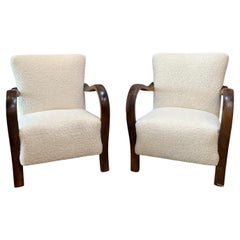 Pair of French Deco Arm Chairs/ Ivory Shearling