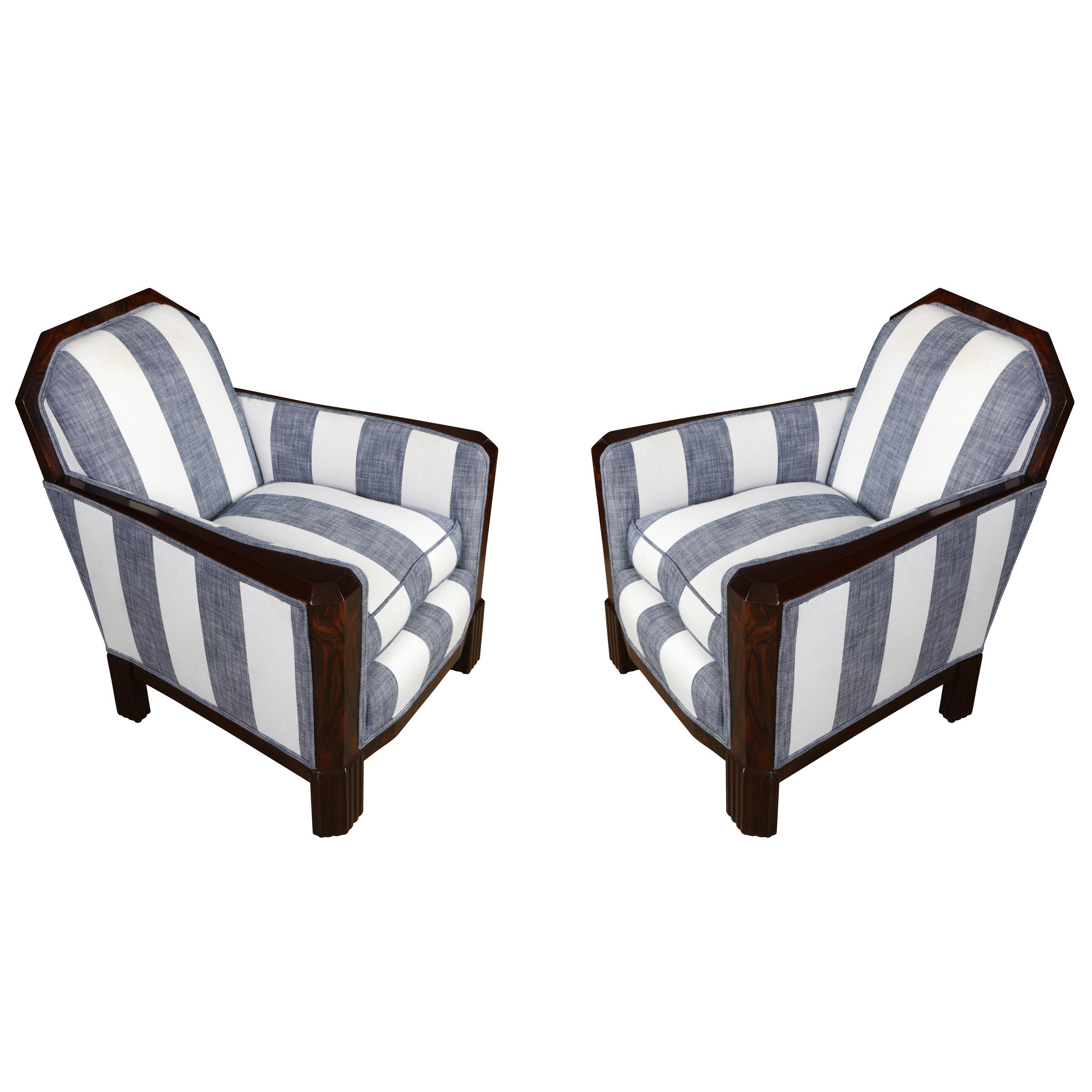 blue and white striped chair with ottoman