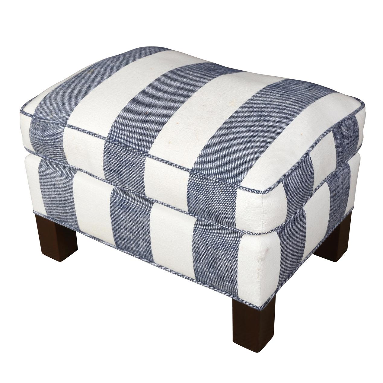 blue and white striped chair with ottoman