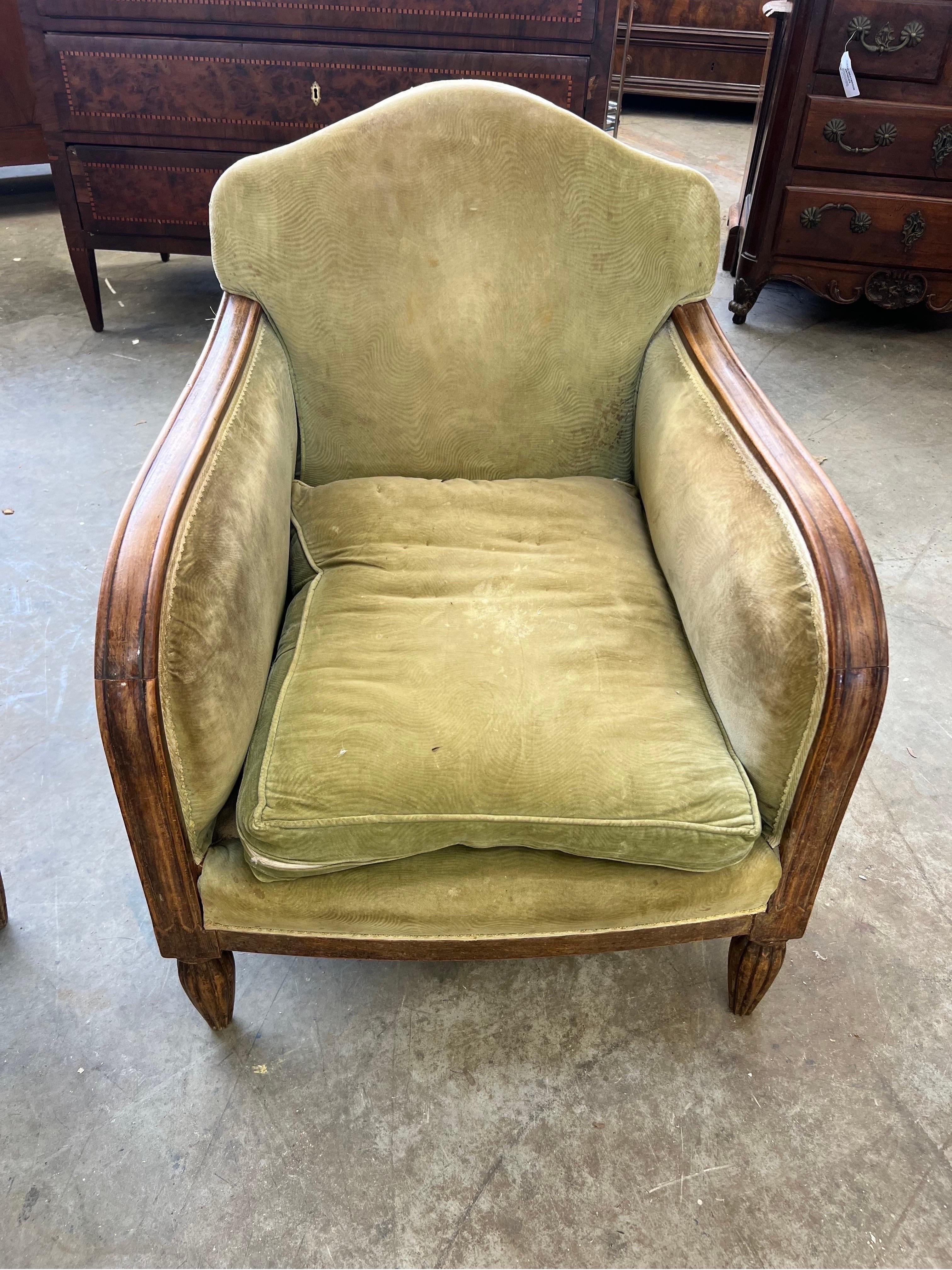 Walnut Pair of French Deco Club Chairs