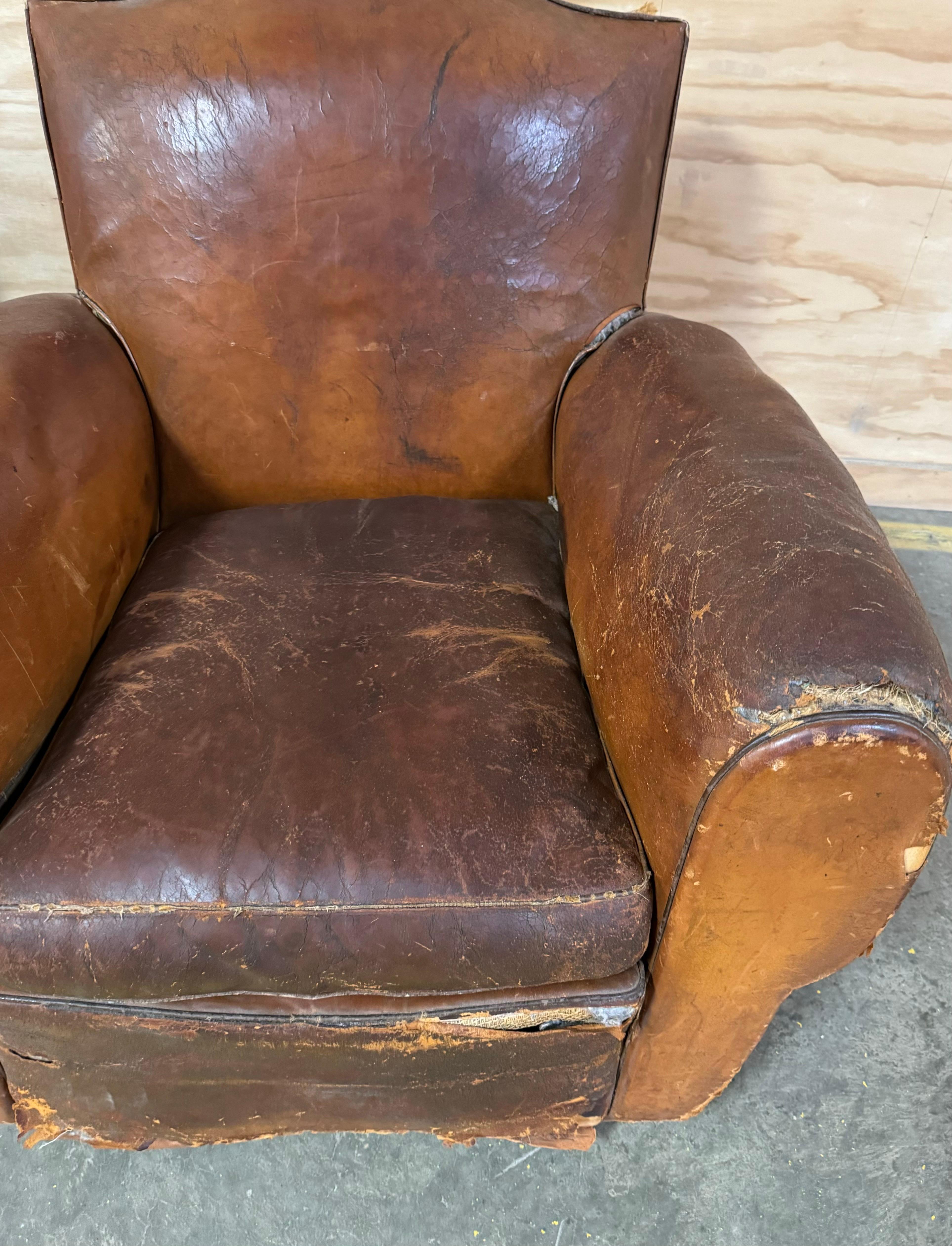Pair of French Deco Leather Club Chairs ~ Circa 1930 5