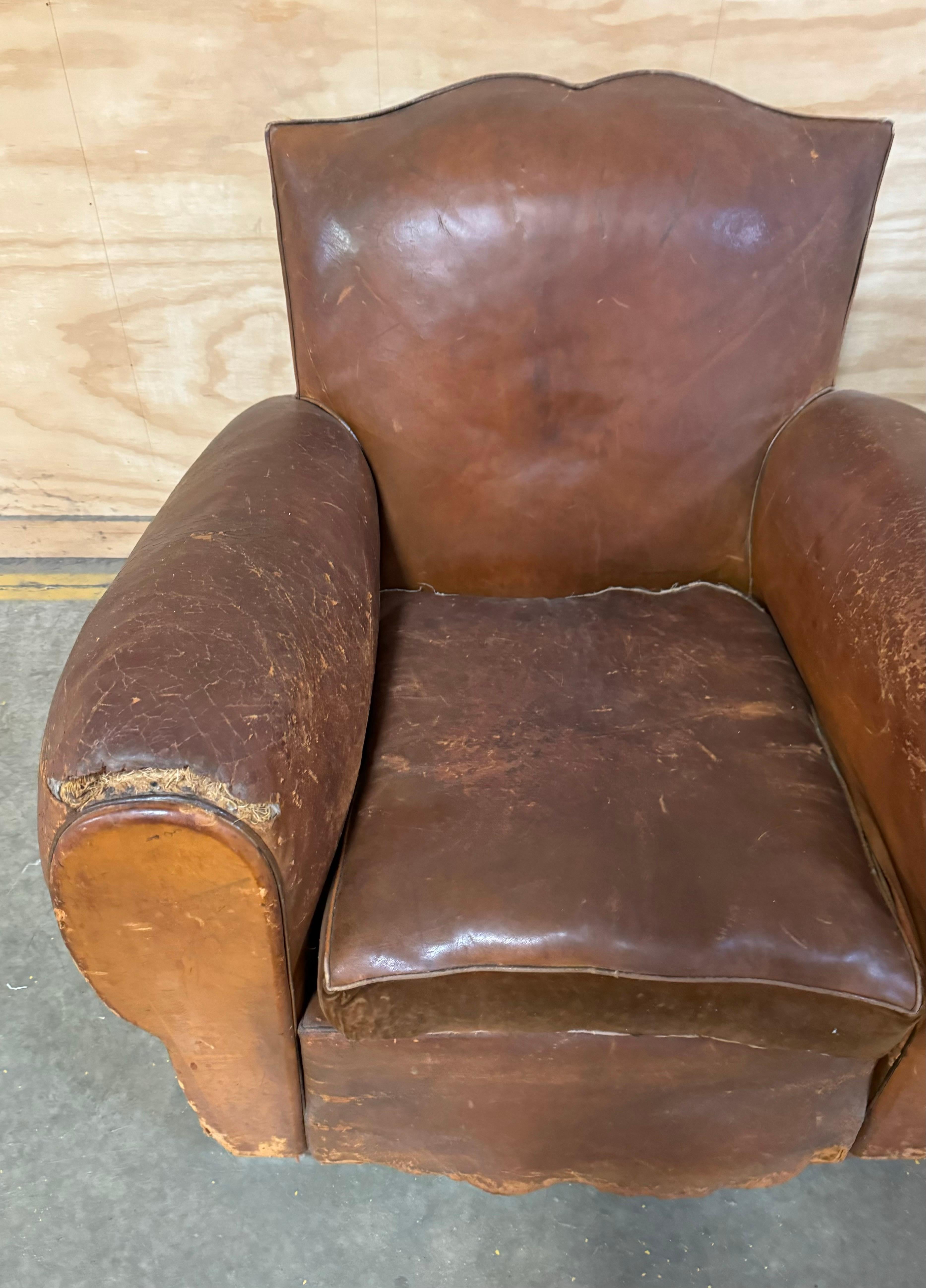 Pair of French Deco Leather Club Chairs ~ Circa 1930 6