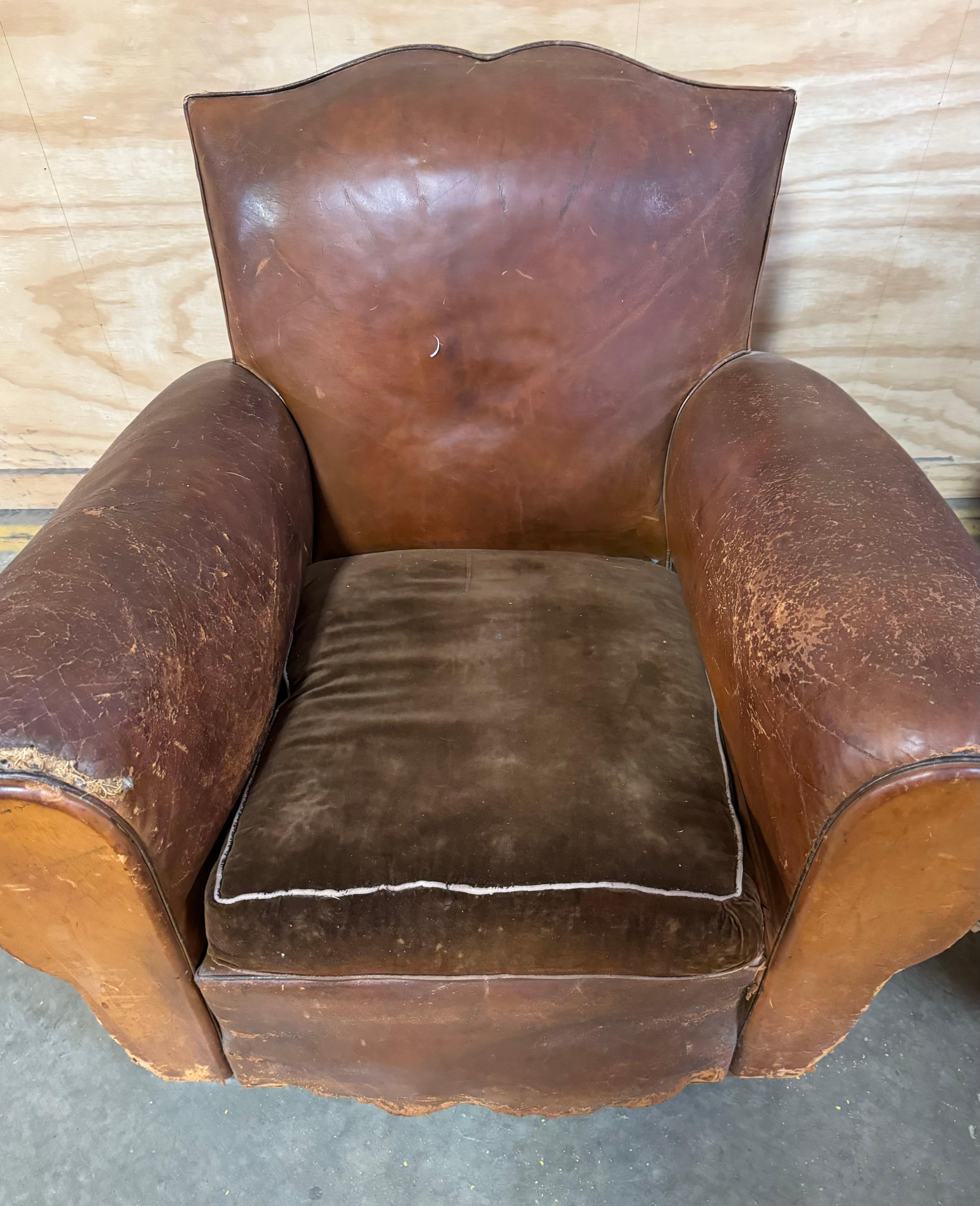 Pair of French Deco Leather Club Chairs ~ Circa 1930 8