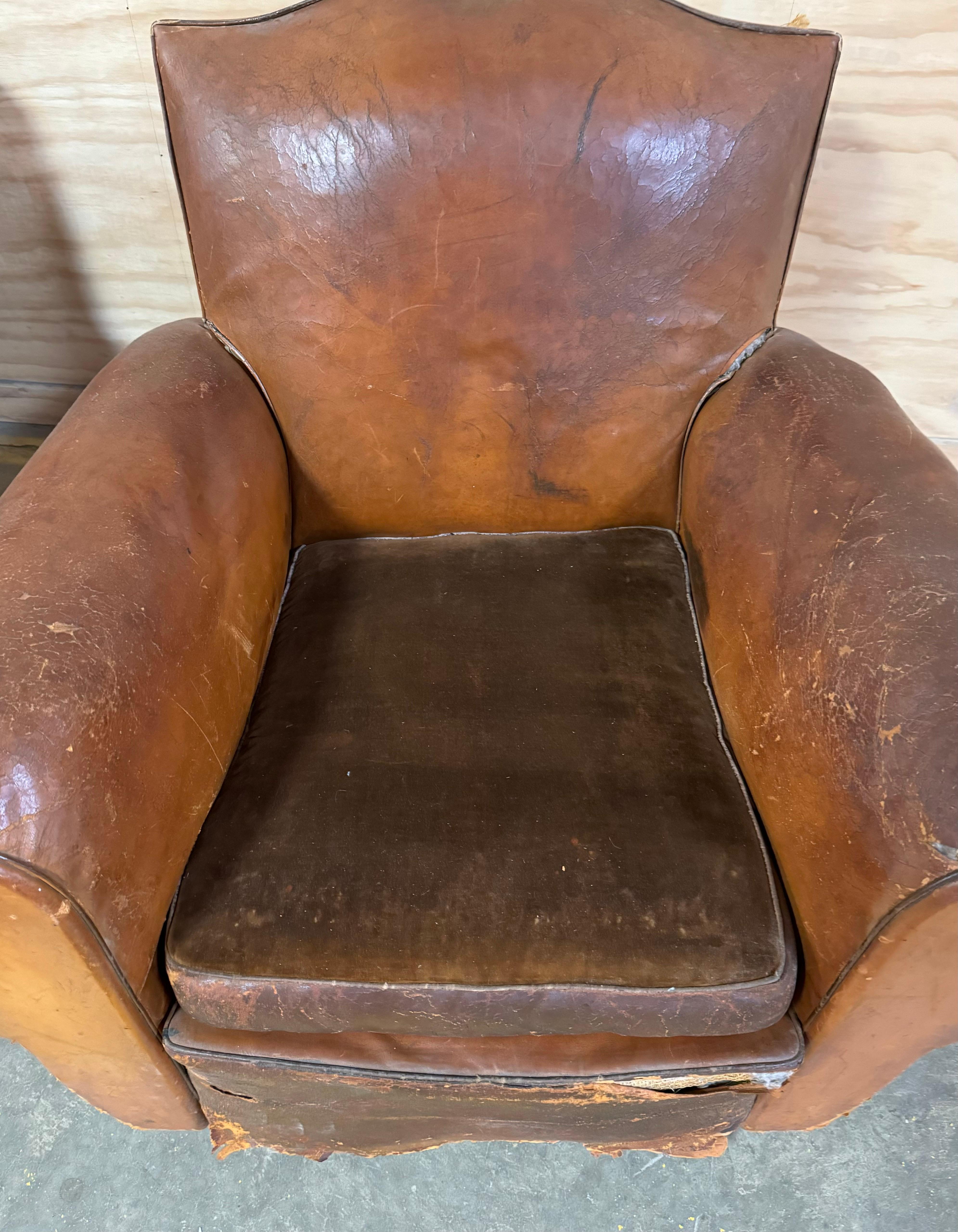 Pair of French Deco Leather Club Chairs ~ Circa 1930 4