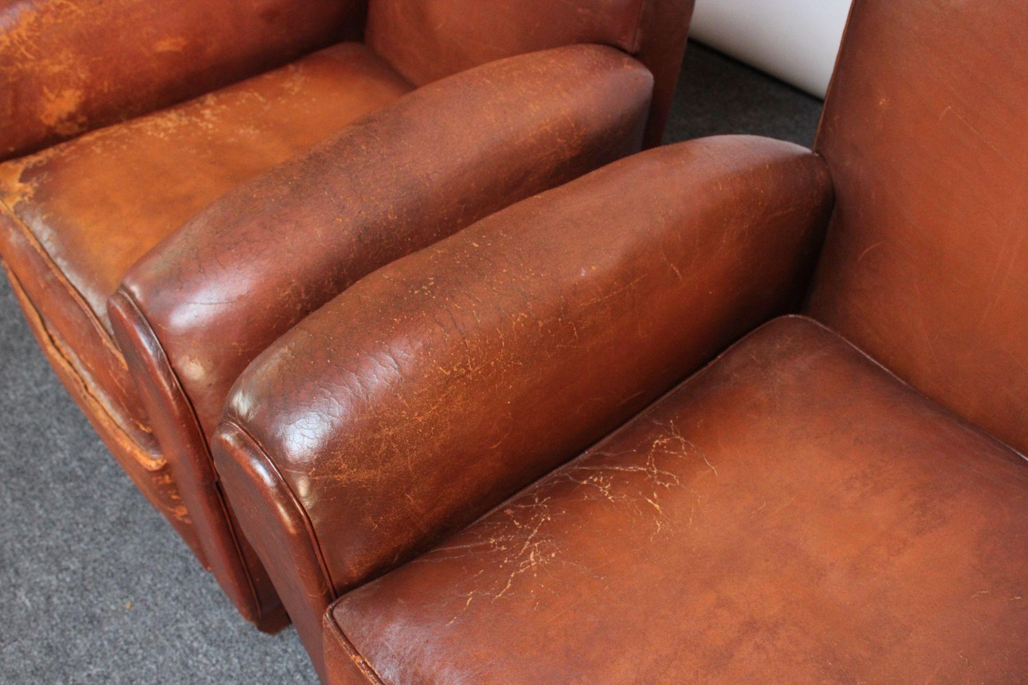 Pair of French Deco Leather 'Mustache' Club Chairs 3